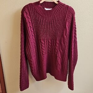 Time and Tru Women's Cable Knit Sweater - Rich Burgundy